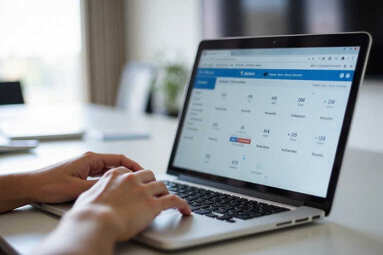 Persona haciendo una reserva online en un ordenador portátil